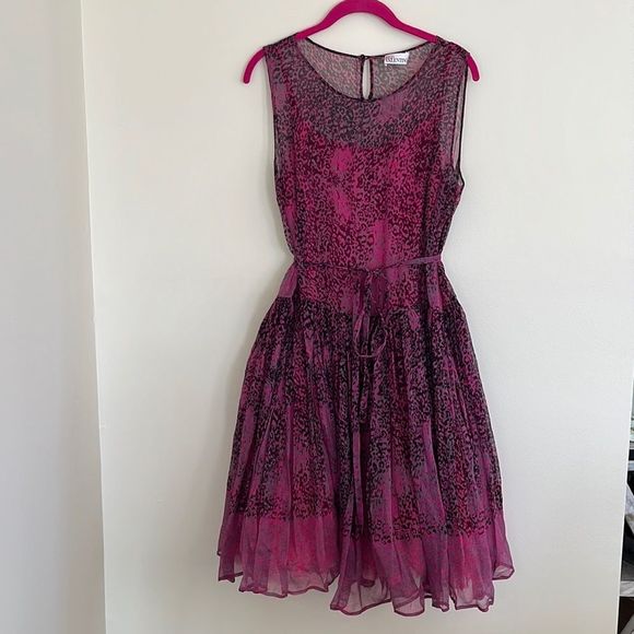 RED Valentino Fuschia Animal print silk chiffon dress 46/US10 - Picture 3 of 5